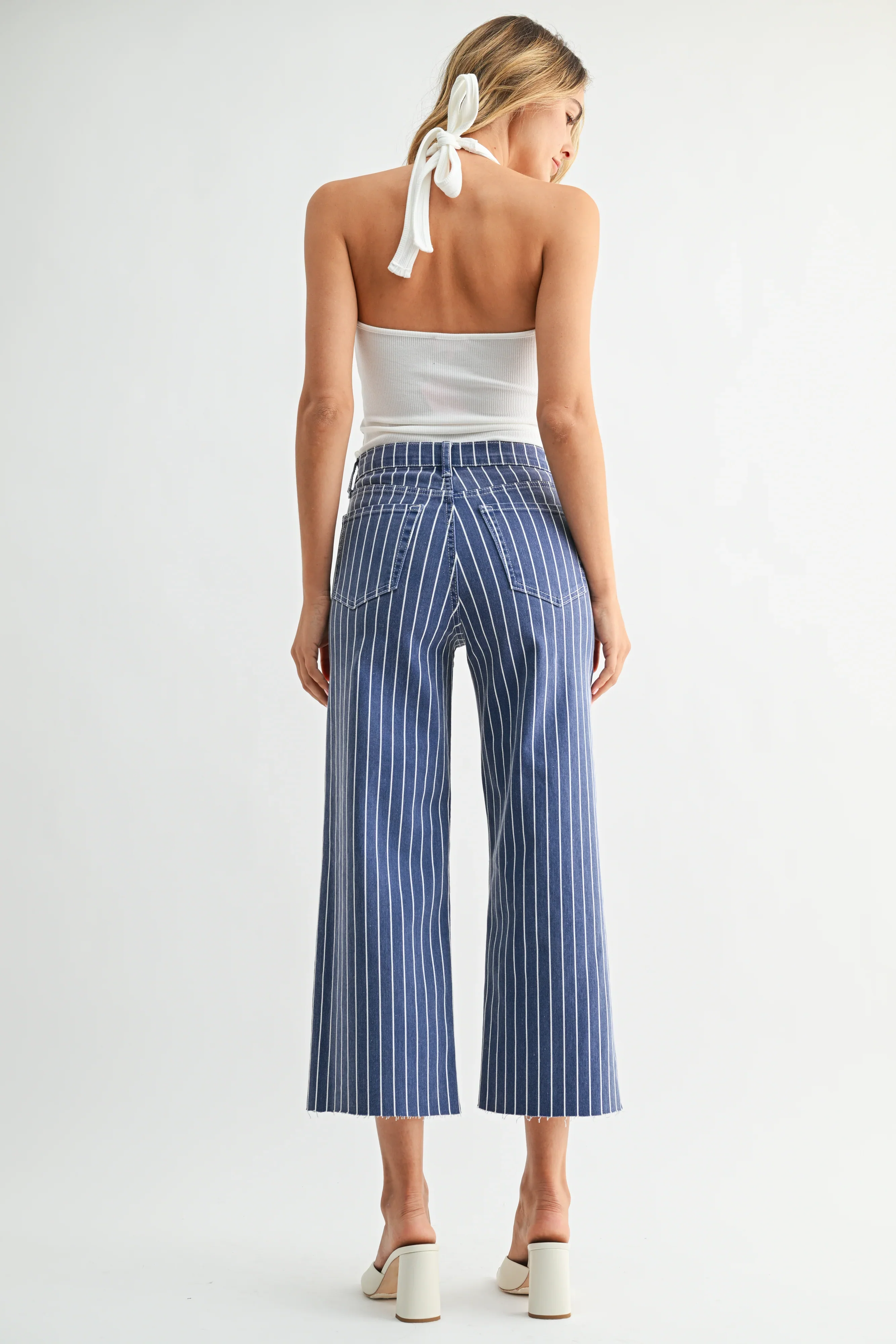 Becky Wide Leg Jeans in Navy Stripe - Image 3