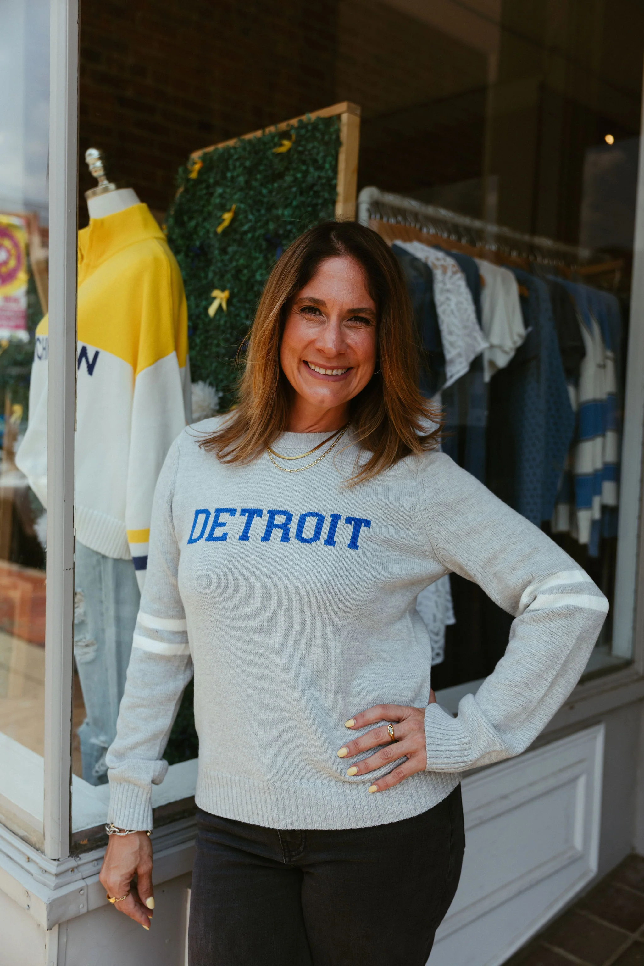 Detroit Block Crewneck Sweater Grey - Image 3