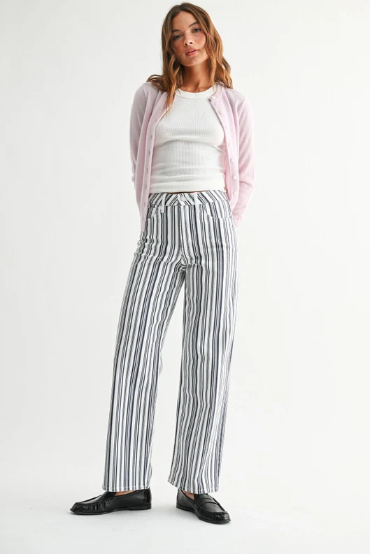 Ellie Vintage Straight Jeans in Blue Stripe - Image 2