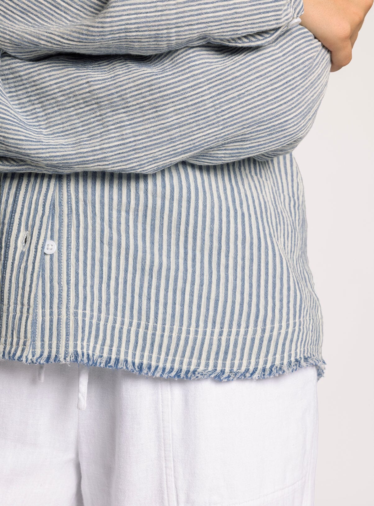 Maia Shirt in Ivory Blue Stripe - Image 3