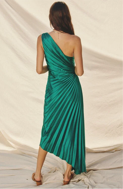 Olympia One Shoulder Maxi Dress Emerald - Image 3