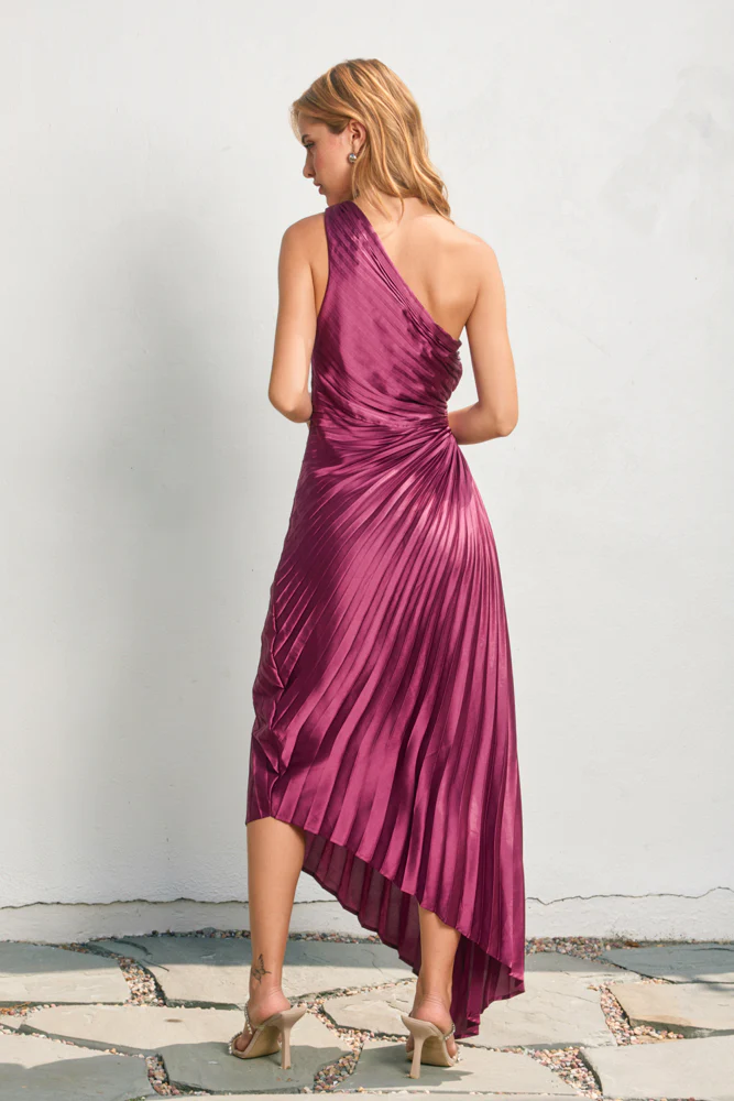 Olympia One Shoulder Maxi Dress Fuschia - Image 3