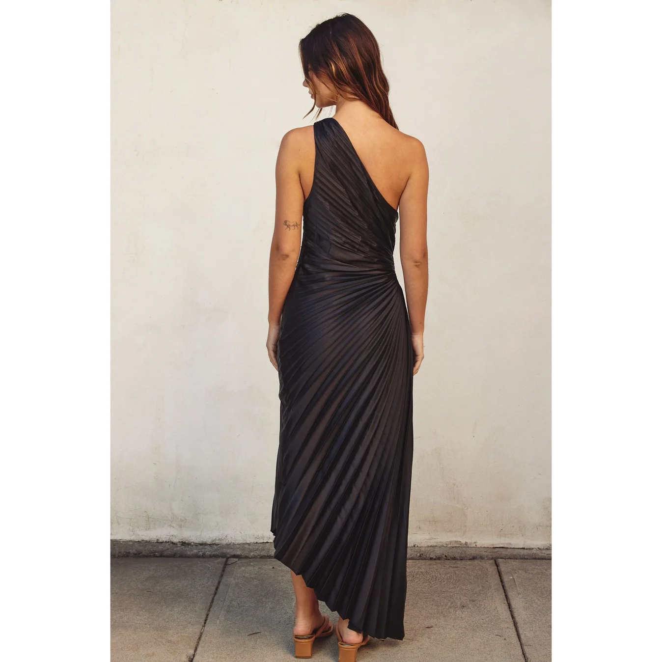 Olympia Pleated One Shoulder Dress Black - Image 3