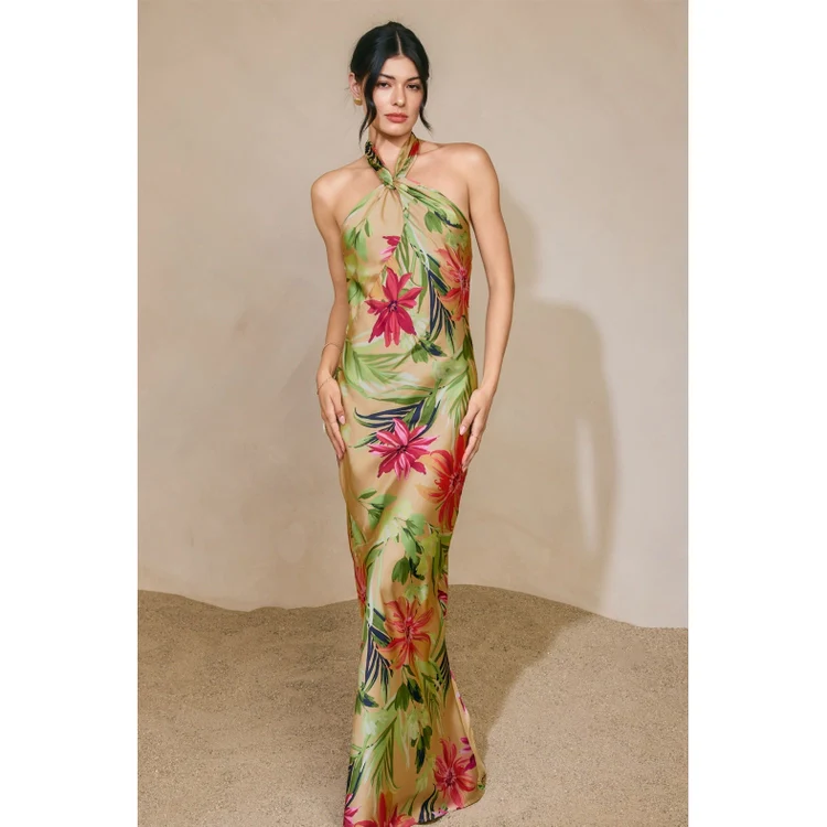 Rainforest Leaf Halter Maxi Dress - Image 3