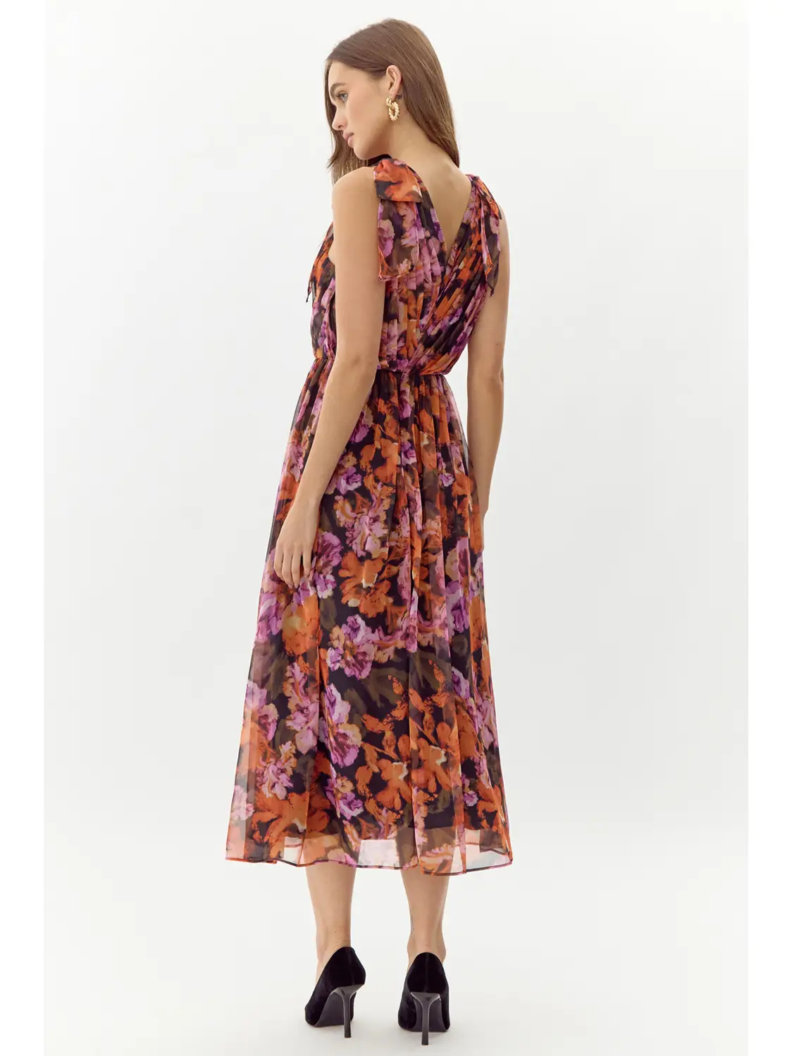 Vianka Tie Shoulder Chiffon Midi Dress - Image 2
